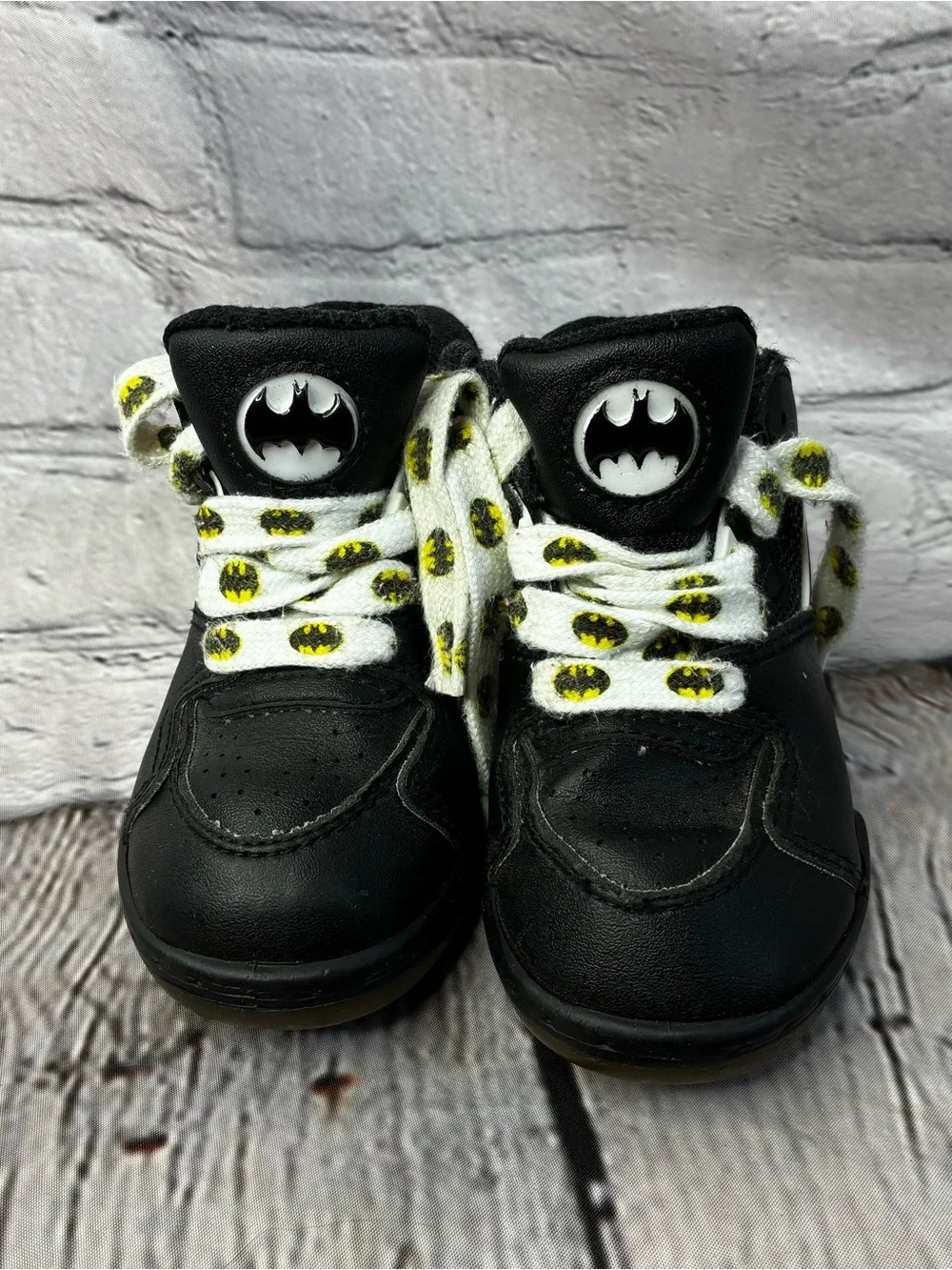Batman Black Pleather High Top Basketball‎ Sneakers Toddler Boy Sz 10/10.5? GUC